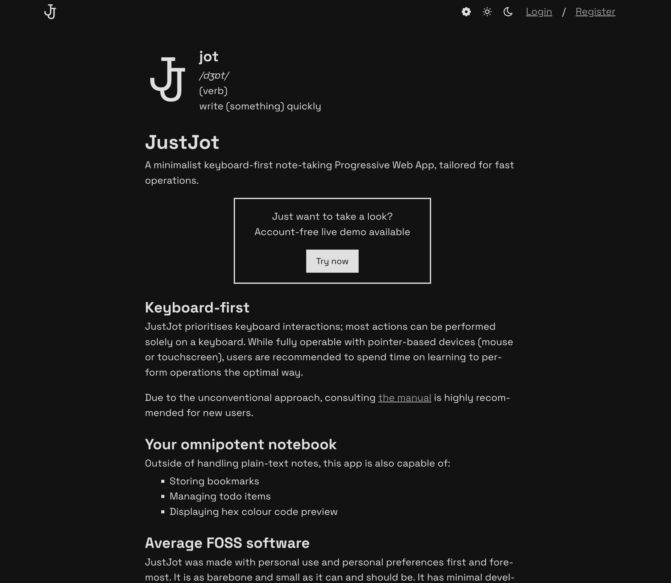 Screenshot of JustJot